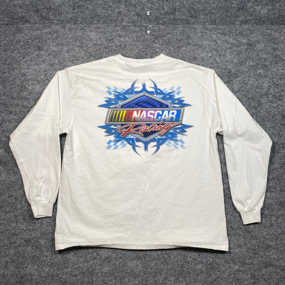 NASCAR Racing Long Sleeve Graphic T-Shirt Mens XL White Tribal Back Print Cotton